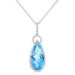 Freya Pear Shape Gemstone & Halo Diamond Pendant