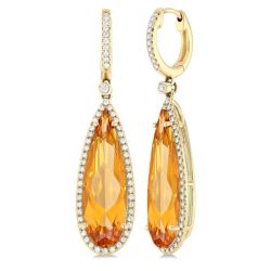 Solara Grace 14K Yellow Gold Pear-Shaped Citrine & Diamond Halo Earrings