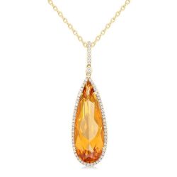Solara Grace 14K Yellow Gold Pear-Cut Citrine & Diamond Halo Pendant