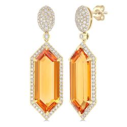 Solaris Glow 14K Yellow Gold Hexagon-Cut Citrine & Diamond Halo Earrings