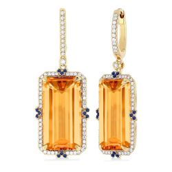 Solaris Serenade 14K Yellow Gold Emerald-Cut Citrine, Sapphire & Diamond Halo Earrings