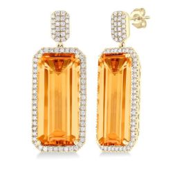 Amber Luxe 14K Yellow Gold Emerald-Cut Citrine & Diamond Halo Earrings