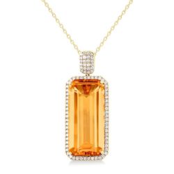 Amber Radiance 14K Yellow Gold Emerald-Cut Citrine & Diamond Halo Pendant