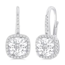 Square Shape Gemstone & Halo Diamond Huggie Earrings