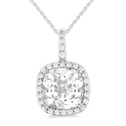 Square Shape Gemstone & Halo Diamond Pendant