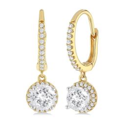 Round Shape Halo Gemstone Hoop Earrings