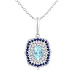 Aster Gemstone & Halo Diamond Fashion Pendant