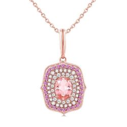 Morganite Gemstone & Halo Diamond Fashion Pendant