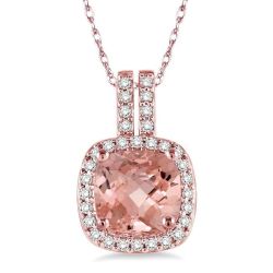 Blossom Cushion Shape Gemstone & Halo Diamond Pendant