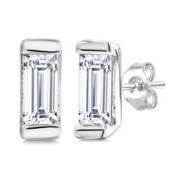 MirMirIs 14K White Gold Diamond Bezel Earrings