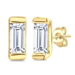 LysLuxLo 14K White Gold Diamond Bezel Earrings