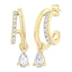 Pear Shape Diamond Half Hoop Earrings