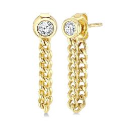 Round Bezel Curb Link Fashion Chain Earrings