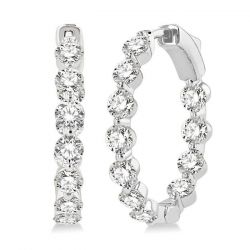 Inside-Out Single Shared Prong Diamond Round Hoop Earrings