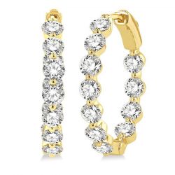 Inside-Out Single Shared Prong Diamond Round Hoop Earrings