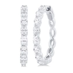 Oval Shape North-South Diamond Fashion Hoop Earrings