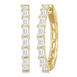 Emerald Shape North-South Diamond Fashion Hoop Earrings