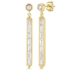 Vertical Bar Baguette Diamond Fashion Long Earrings
