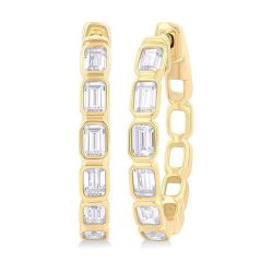 ThCa 14K White Gold Diamond Bezel Earrings