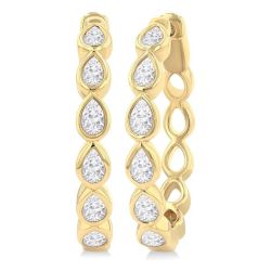 Pear Shape Bezel Set Diamond Fashion Hoop Earrings