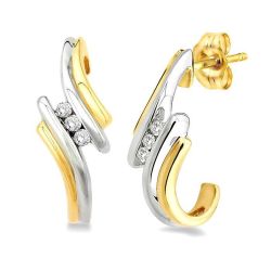 3 Stone Diamond Half Hoop Earrings