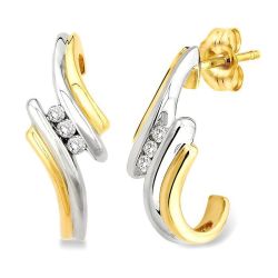 3 Stone Diamond Half Hoop Earrings