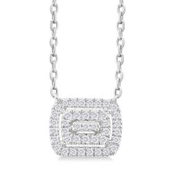 Imperial Yarrow Emerald Shape Petite Halo Diamond Fashion Pendant