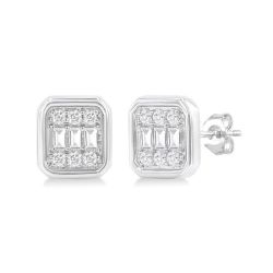 IsOraOra 14K White Gold Diamond Bezel Earrings