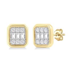 CaVioLo 14K White Gold Diamond Bezel Earrings