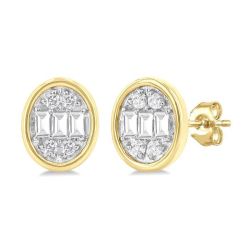 Oval Shape Bezel Set Petite Fusion Diamond Fashion Earrings