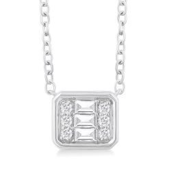 Echo Willow Emerald Shape East-West Bezel Set Petite Fusion Diamond Fashion Pendant