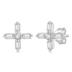 Cross Petite Baguette Diamond Fashion Earrings