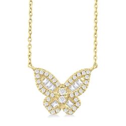 Sable Jasper Butterfly Petite Baguette Diamond Fashion Pendant