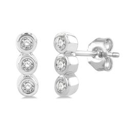 ElZenCa 14K White Gold Diamond Bezel Earrings