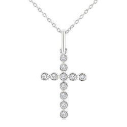 Delphine River Cross Bezel Set Petite Diamond Fashion Pendant