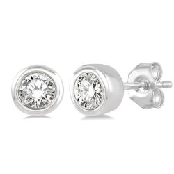 VelIonAr 14K White Gold Diamond Bezel Earrings