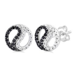 Yin Yang Petite Black Diamond Fashion Earrings