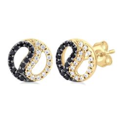 Yin Yang Petite Black Diamond Fashion Earrings