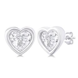 ElZenMir 14K White Gold Diamond Bezel Earrings