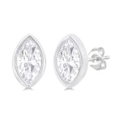 LuxValVel 14K White Gold Diamond Bezel Earrings