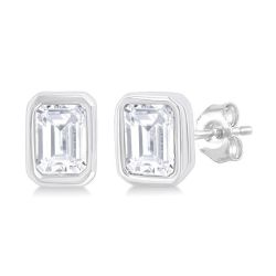 DorIsOra 14K White Gold Diamond Bezel Earrings