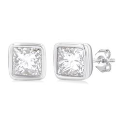 VelPhoMir 14K White Gold Diamond Bezel Earrings