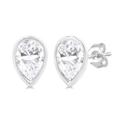 CaVio DorLux 14K White Gold Diamond Bezel Earrings