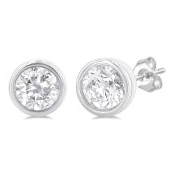 LuxVioLux 14K White Gold Diamond Bezel Earrings