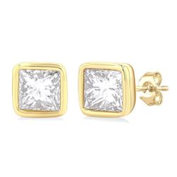 VelLysOn 14K White Gold Diamond Bezel Earrings