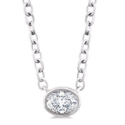 Aria Aurora Oval Shape East-West Bezel Set Petite Diamond Fashion Pendant