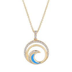 Diamond and Enamel Wave Pendant