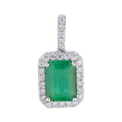  Diamond Halo surrounding a classic 1 Ct Emerald Cut Geniune Emerald Pendant