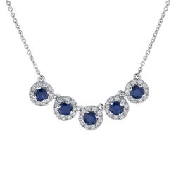 Diamond and Genuine Sapphire Round Halo Necklace