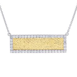 Diamond Oblong Hammered Texture Gold Bar Pendant